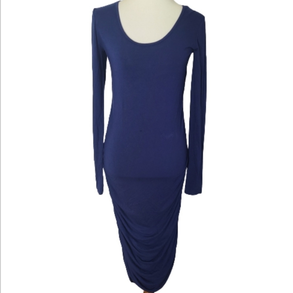 Isabella Oliver Size 6 Navy Scoop Neck Long Sleeve Ruched Dress